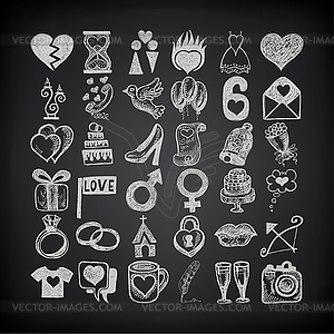 36 hand drawing doodle icon set, wedding sketchy - vector image