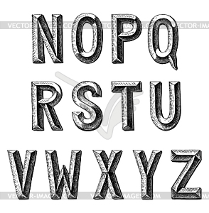 Hand draw sketch alphabet design - white & black vector clipart