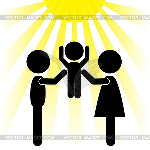 Silhouettes of family and sun - vector image