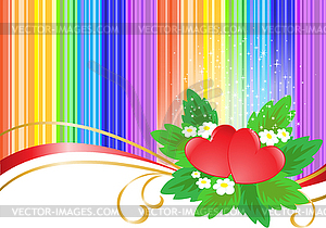 Two hearts on rainbow background - vector EPS clipart