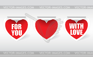 Three stickers in shape of hearts - vector clipart