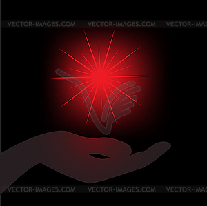 Red star in palm - vector image