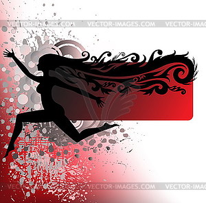 Silhouette of girl running on spray - vector clipart