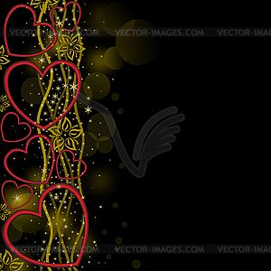 Red hearts on golden waves - vector EPS clipart