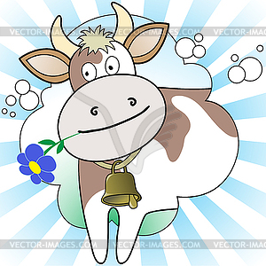 Корова на фоне лучистого - векторный рисунок