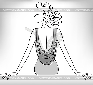 Silhouette of seated girl - vector clip art