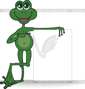 Frog with white banner - color vector clipart