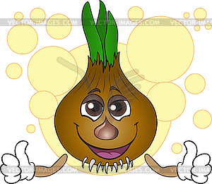 Onion on yellow background - vector clip art
