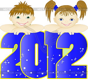 Children on blue number - vector clipart