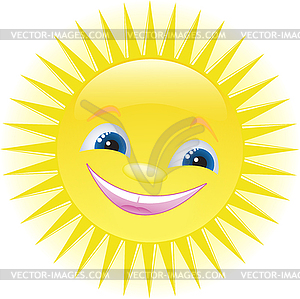 Смешной мультяшный, улыбаясь солнцу - векторный рисунок