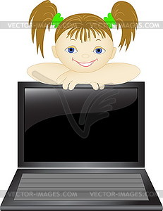 Girl with laptop - vector image