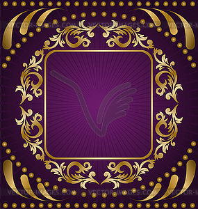 Gold ornament on purple background - vector image
