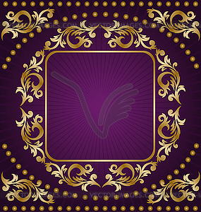 Gold frame on purple background - vector image