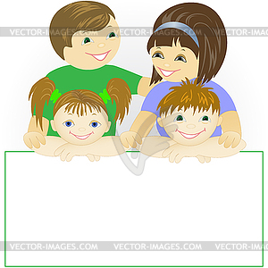 Family with large poster - vector image