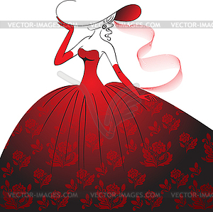 Lady in red evening dress - vector clipart