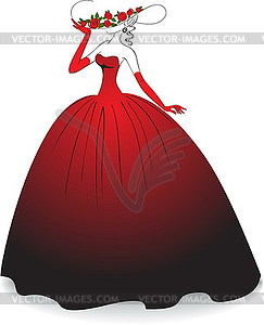Lady in red dress and gloves - vector clip art