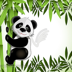 Cheerful panda on bamboo - color vector clipart