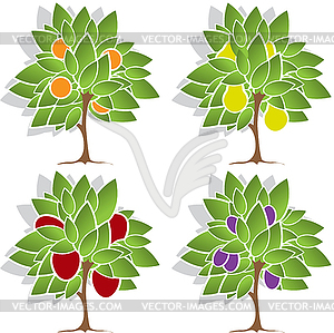 Four fruit trees - vector clip art