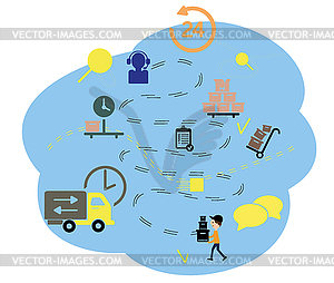 , flat style. Delivery service, truck is carrying - vector image