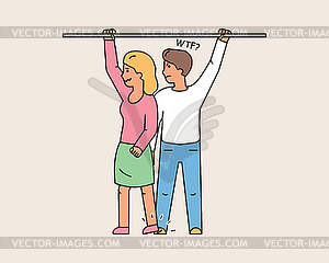 Woman stepping on man foot in public transport - vector clip art