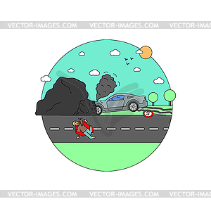 Disaster Accident Tragedy of Car Collision, Crash - vector clip art