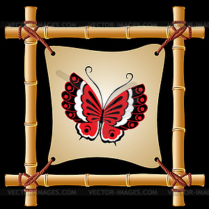 Bamboo frame with butterfly - color vector clipart