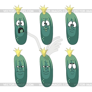 Emotion cartoon green cucumber vegetables set 00 - vector clipart