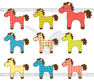 Set of patchwork horses  - vector image