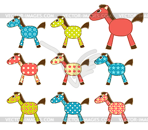 Set of patchwork horses  - vector clipart