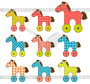 Set of patchwork horses  - vector clipart