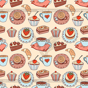 Coffee seamless cartoon pattern - vector image