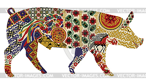 Pig in Ukrainian folk ornaments - vector clipart