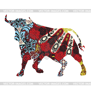 Bull in a Spanish ornament - vector clip art