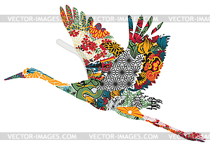 Stork in Japanese ornament - vector clip art