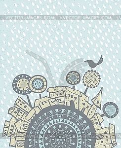 Rain falling over city - vector clip art