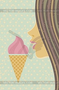 Ice cream cone and young girl - vector clipart