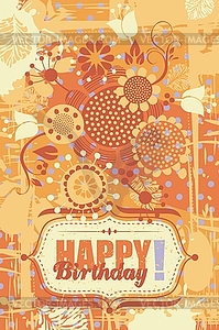 Floral Birthday Greeting Card - color vector clipart