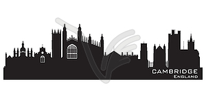 Cambridge England city skyline, detailed silhouette - vector clipart