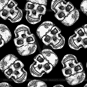 Seamless monochrome pattern with skulls - vector clip art