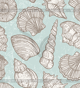 Pattern with sea shells - vector image