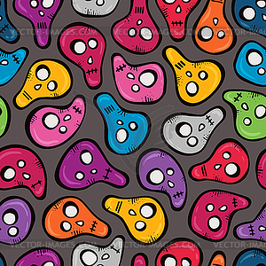 Seamless pattern with funny colored skulls - vector clipart