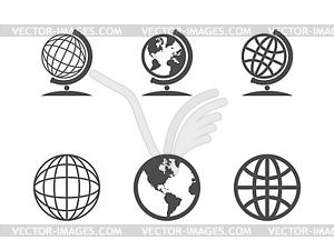 Globe icons - white & black vector clipart