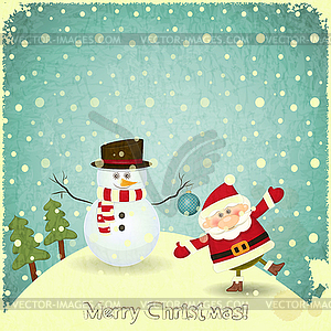 Santa Claus and Snowman - vector clip art