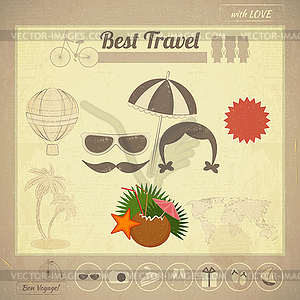 Summer Travel Card in Vintage Style - vector image