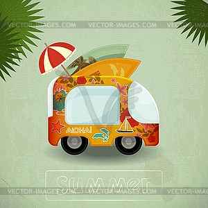Summer Travel Bus in retro Style - vector clipart