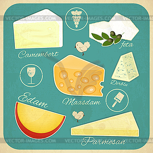 Vintage Set of Cheese - vector image
