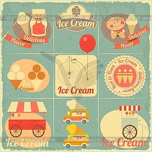 Ice Cream Retro Card - vector image