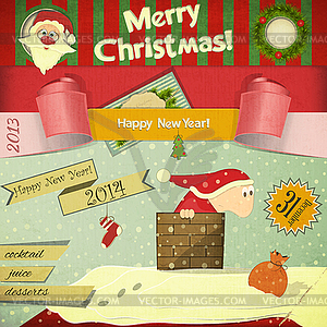 Old Christmas New Years postcard - vector image