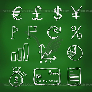 Ink style sketch set - finance icons - vector clip art