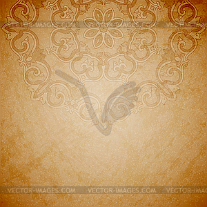 Aged paper background with round ornament - color vector clipart